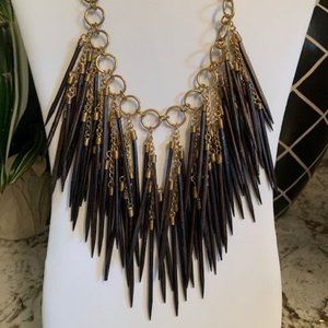 Brown Wood Graziano Dangle Wood Bead Necklace Gold